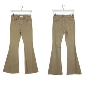 Vervet | Brown Denim Tan Bell Bottom Flare Leg High Waist Raw Hem Jeans 27
